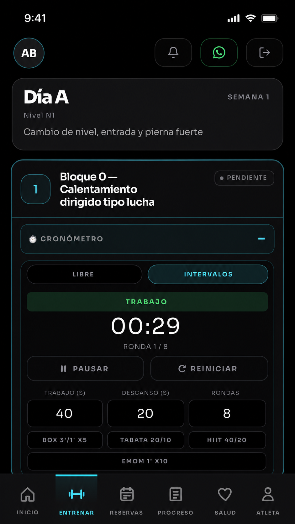 Entrenamiento guiado con cronómetro por intervalos